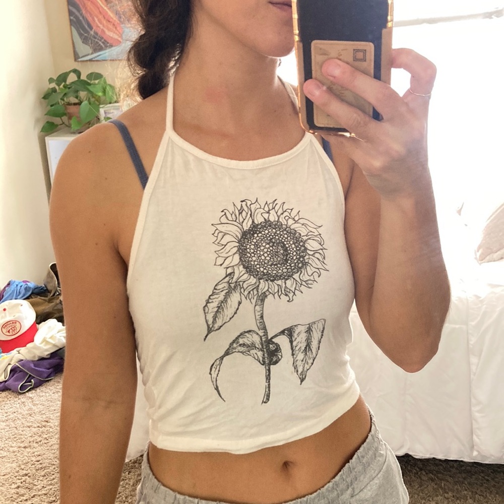 Sunflower halter crop top. Cute and soft festival look
